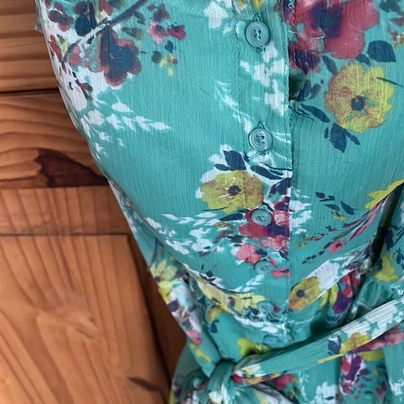 LC LAUREN CONRAD Teal with Flower Design Sleeveless Summer Dress Size 4 - Picture 3 of 9